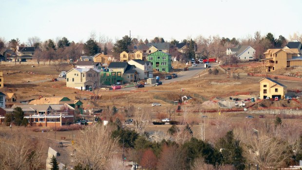 Houses under construction in Louisville on Feb. 9, 2023. The community continues to recover from the devastating Marshall fire on December 30, 2021. (Photo by Don Kohlbauer/Boulder Reporting Lab)